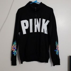 Pink embroidered  floral quarter zip NWT Size M
